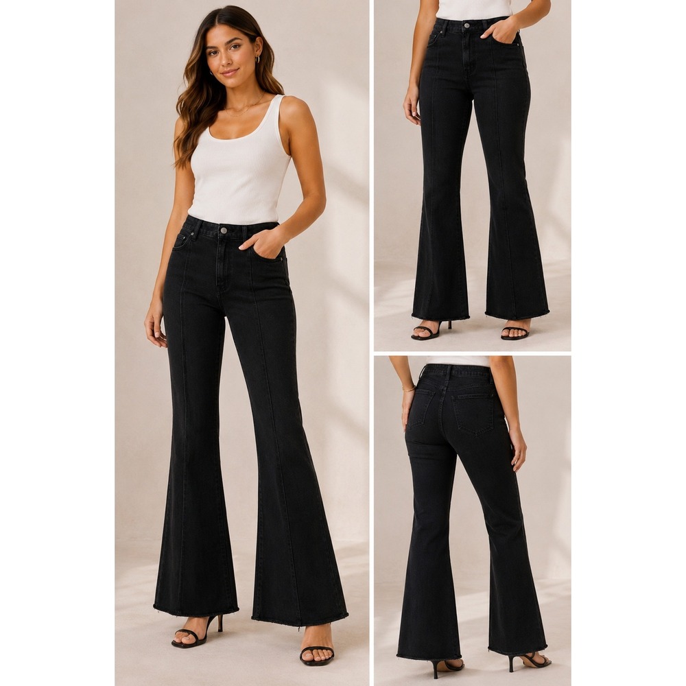 Abercrombie & Fitch Curve Love High Rise Flare Jeans Black Front Seam 27 / 4L